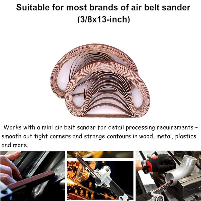 SHUTTLE GENIUS 3/8 x 13 Sanding Belts, 120 Grit Aluminum Oxide Sanding Belt, Belt Sander Paper for Air Belt Sander, 24 Pack(3/8x13in,120 Grit) - Image 4